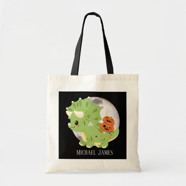 Bolso De Tela genial unisex niños dinosaurio agregar nombre Hall (Frente)