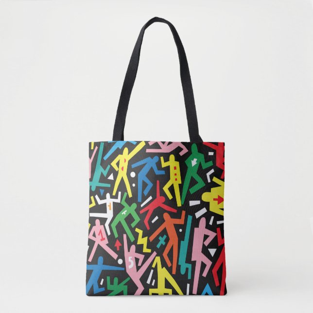 Bolso De Tela Gente bailando, patrón de doodle set. (Anverso)