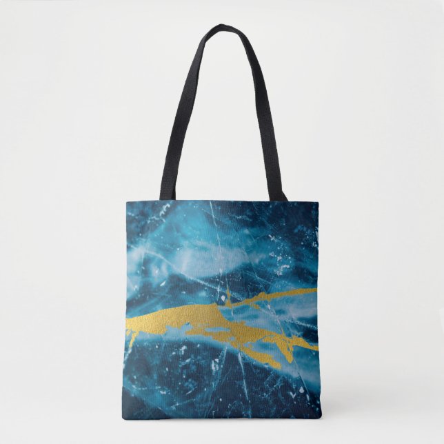 Bolso De Tela Geode Agate Gemstone Blue and Gold (Anverso)