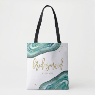 Bolso De Tela Geode de color de agua Verde azulado y dorado No
