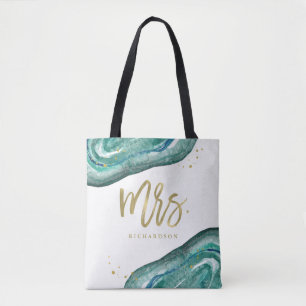 Bolso De Tela Geode de color de agua Verde azulado y dorado   Sr