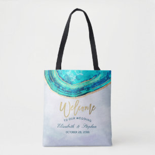 Bolso De Tela Geode de la acuarela de bienvenida de boda Verde a