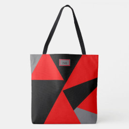 Bolso De Tela Geometría audaz, negro, rojo, gris monogramado