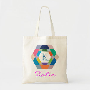 Bolso De Tela Geometría de hexágono personalizada de monograma r