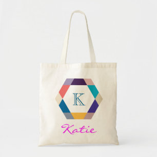 Bolso De Tela Geometría de hexágono personalizada de monograma r