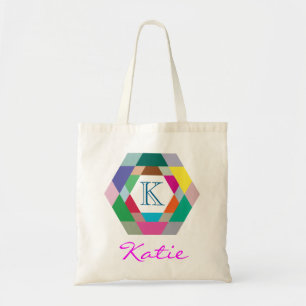 Bolso De Tela Geometría de hexágono personalizada de monograma r