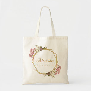 Bolso De Tela Geometría Floral Orquídea Dorada Caligrafía Dama d