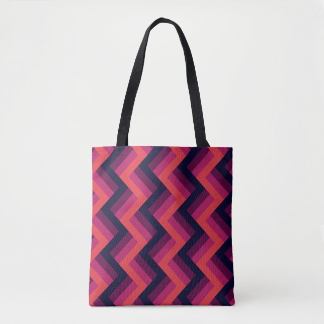 Bolso De Tela Geometric Dark Pink & Blue Zigzag Chevron (Anverso)