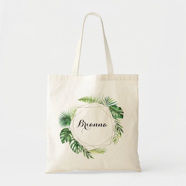 Bolso De Tela Geometric Destination Tropical Green Bridesmaid (Frente)