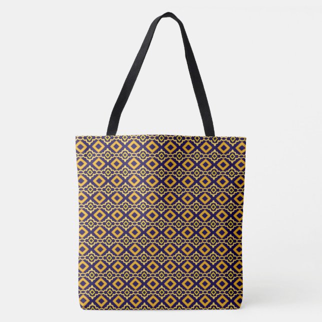 Bolso De Tela Geometric Diamond Navy Blue Gold Print (Anverso)
