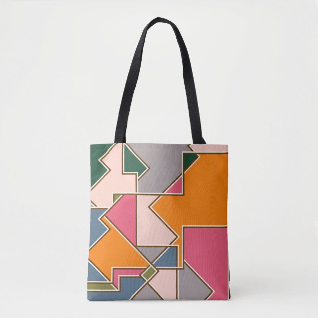 Bolso De Tela geometric seamless pattern, lines, orange, purple (Anverso)