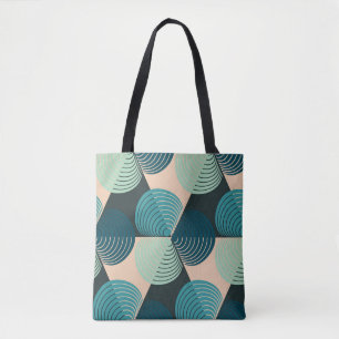 Bolso De Tela Geométrica Marfil-Azul: Elegancia De Tile Retro.