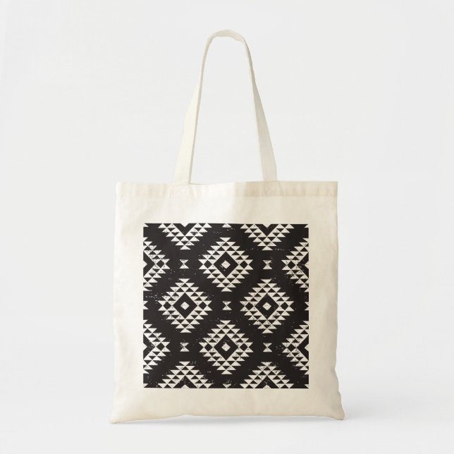 Bolso De Tela Geométrica Navajo: Tribal Blanco Negro. (Frente)