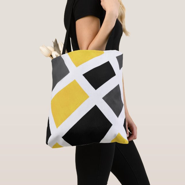Bolso De Tela Geométrico blanco amarillo gris negro (Detalle)