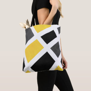 Bolso De Tela Geométrico blanco negro gris amarillo