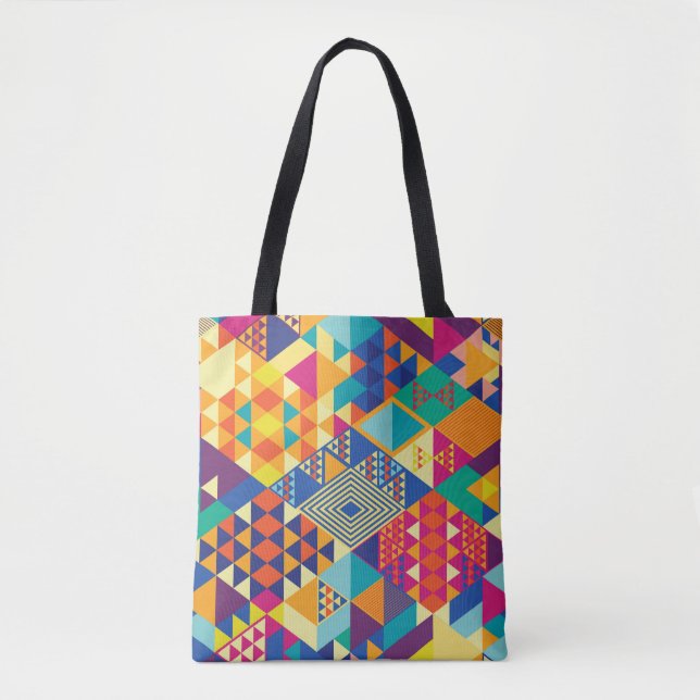 Bolso De Tela Geométrico, elementos abstractos, patrón vintage. (Anverso)