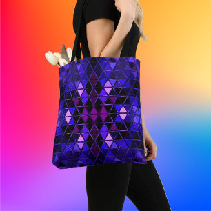 Bolso De Tela Geométrico Kaleidoscopio Azul Púrpura y Rosa