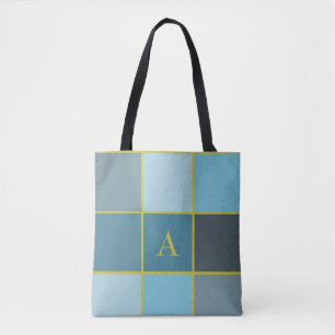 Bolso De Tela Geométrico monograma verde azulado