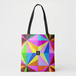Bolso De Tela Geométrico multicolor moderno y colorido Monogra