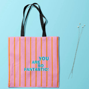 Bolso De Tela Geométrico, Naranja-Rosa, Mensaje de Agradecimient