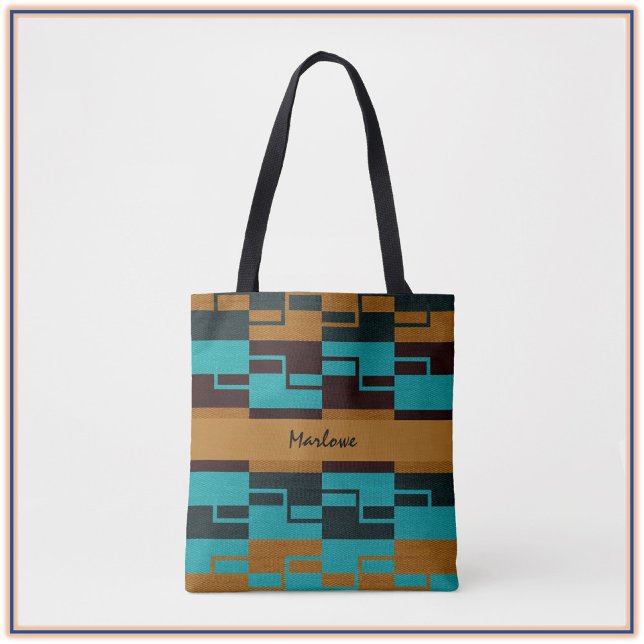 Bolso De Tela Geométrico Turquesa Negro y Marrón (Subido por el creador)
