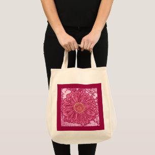 Bolso De Tela Gerbera Daisy Block Print, Maroon and Pink