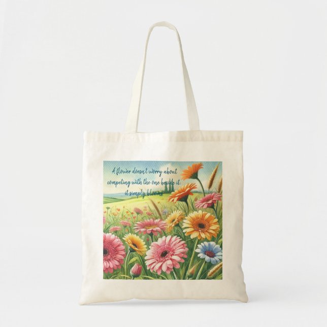 Bolso De Tela Gerbera Daisy Field & Quote (Frente)