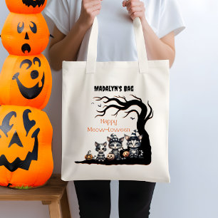 Bolso De Tela Ghost Halloween Adorable Gatitos Trick o Trete