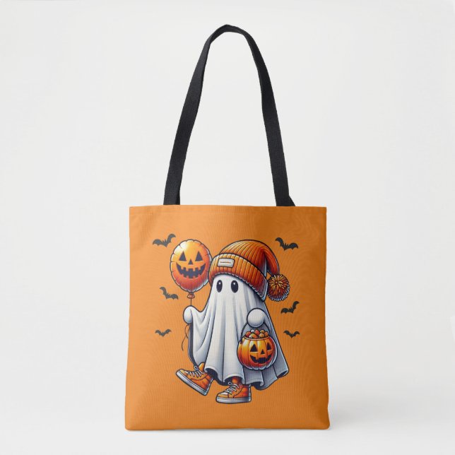 Bolso De Tela Ghost Trick Oe Treat Halloween (Anverso)