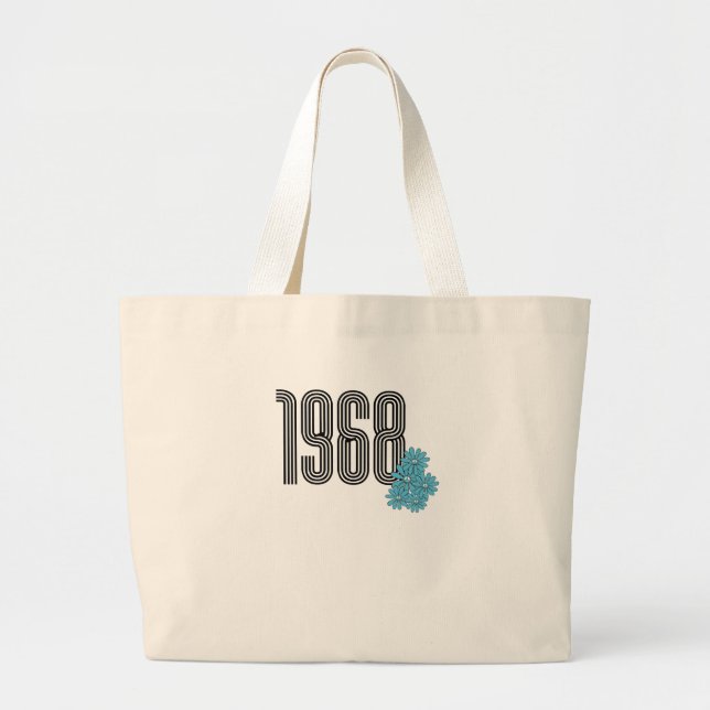 Bolso De Tela Gigante 1968 Hippie Peace Sign Flower Power Aqua (Frente)