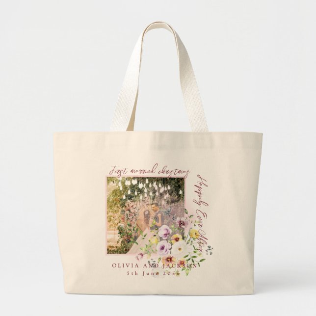 Bolso De Tela Gigante 1 Foto de recién casados 1Texto rosado de Navidade (Frente)