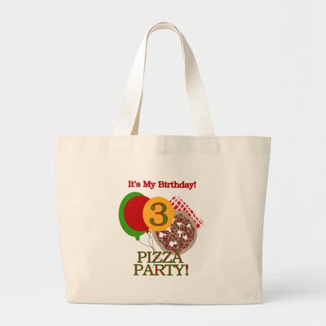 Bolso De Tela Gigante 3.ª Fiesta Pizza Camisetas de cumpleaños y regalos (Frente)