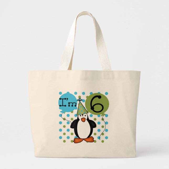 Bolso De Tela Gigante 6to Cumpleaños del pingüino (Frente)