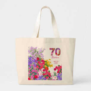 Bolso De Tela Gigante 70 cumpleaños invitados a la fiesta jumbo con flor