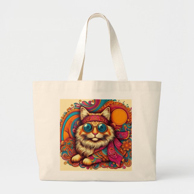 Bolso De Tela Gigante 70's psychedelic cat (Frente)