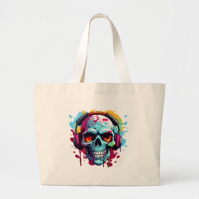 Bolso De Tela Gigante A DJ POP ART SKULL Large Tote Bag (Frente)
