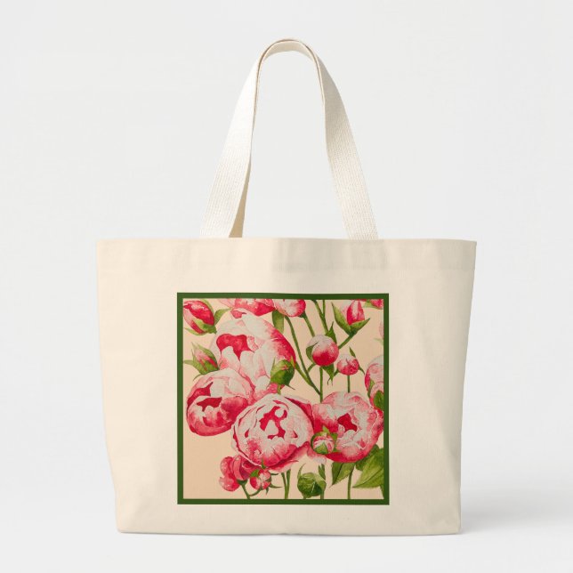 Bolso De Tela Gigante Abundancia Rosy en un Tote Jumbo (Frente)