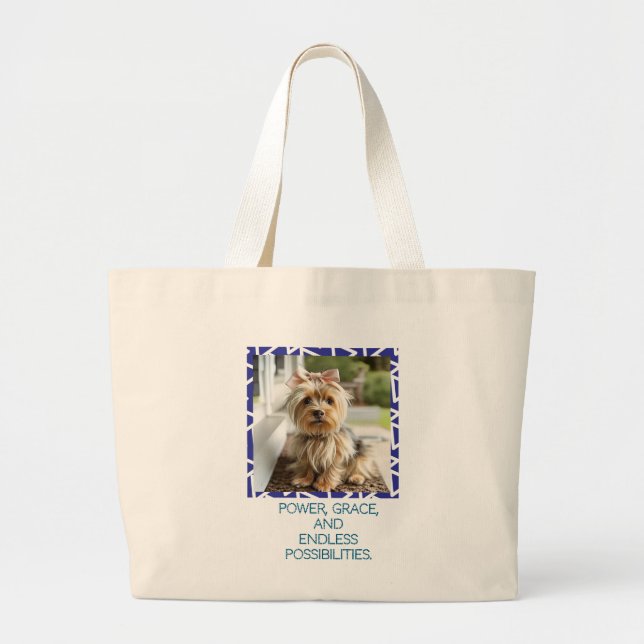 Bolso De Tela Gigante "Adorable Fluffy Yorkshire Terrier en la Porche (Frente)