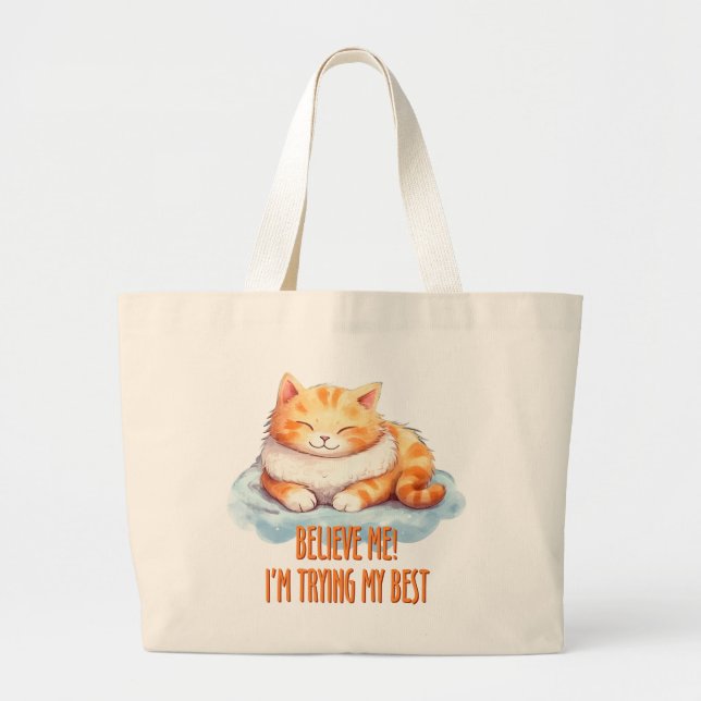 Bolso De Tela Gigante Adorable Naranja Tabby Cat- Estoy probando lo mejo (Frente)