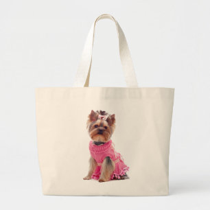 Bolso De Tela Gigante Adorable Yorkie Amante Cachorro Perro Rosa Yorkshi