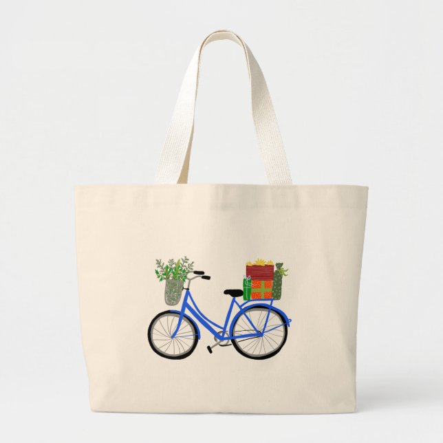Bolso De Tela Gigante Adorables Navidades Regalos de Navidad en biciclet (Frente)