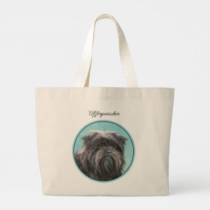 Bolso De Tela Gigante Affenpinscher Pintura de arte de perro negro y pla