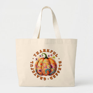 Bolso De Tela Gigante Afortunada, bendecida calabaza floral