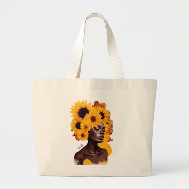 Bolso De Tela Gigante Afroamericana con pelo afro girasol (Frente)