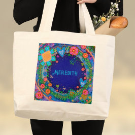 Bolso De Tela Gigante Alegre Inespiritividad Azul Floral Tote Bag