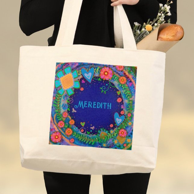 Bolso De Tela Gigante Alegre Inespiritividad Azul Floral Tote Bag (Subido por el creador)