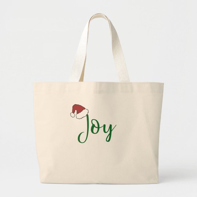 Bolso De Tela Gigante Alegría en verde con Santa Hat (Frente)
