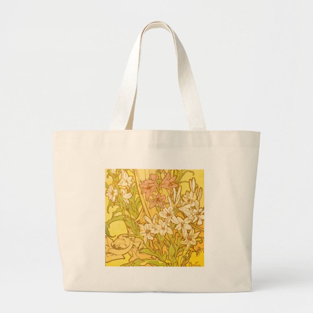 Bolso De Tela Gigante Alfonse Mucha Flores de lirio Art Nouveau (Frente)