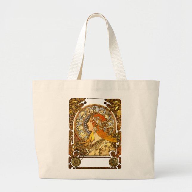 Bolso De Tela Gigante Alfonse Mucha Zodiac Art Nouveau Mujer (Frente)