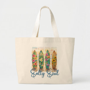 Bolso De Tela Gigante Alma Salada Floral Tropical Tablas de Surf Playa